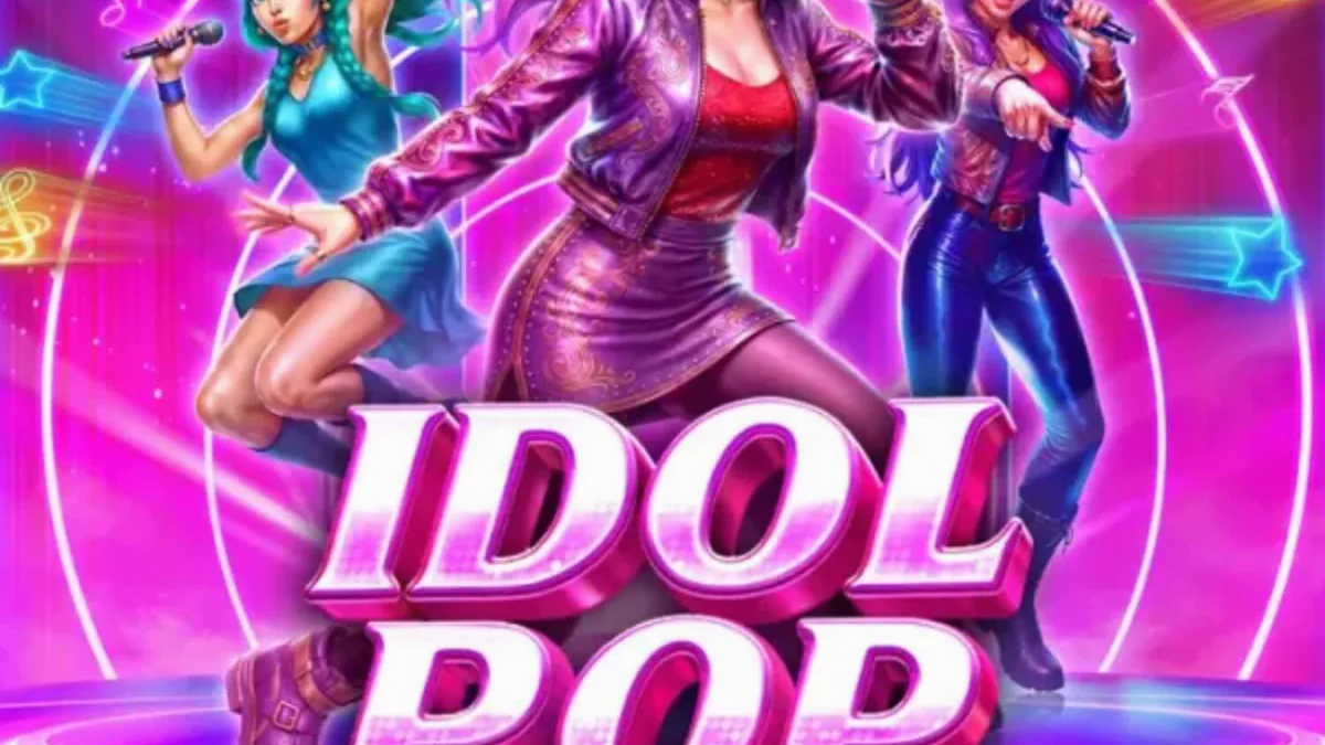 Interface vibrante e neon do slot Idol Pop Fever com personagens estilo anime.